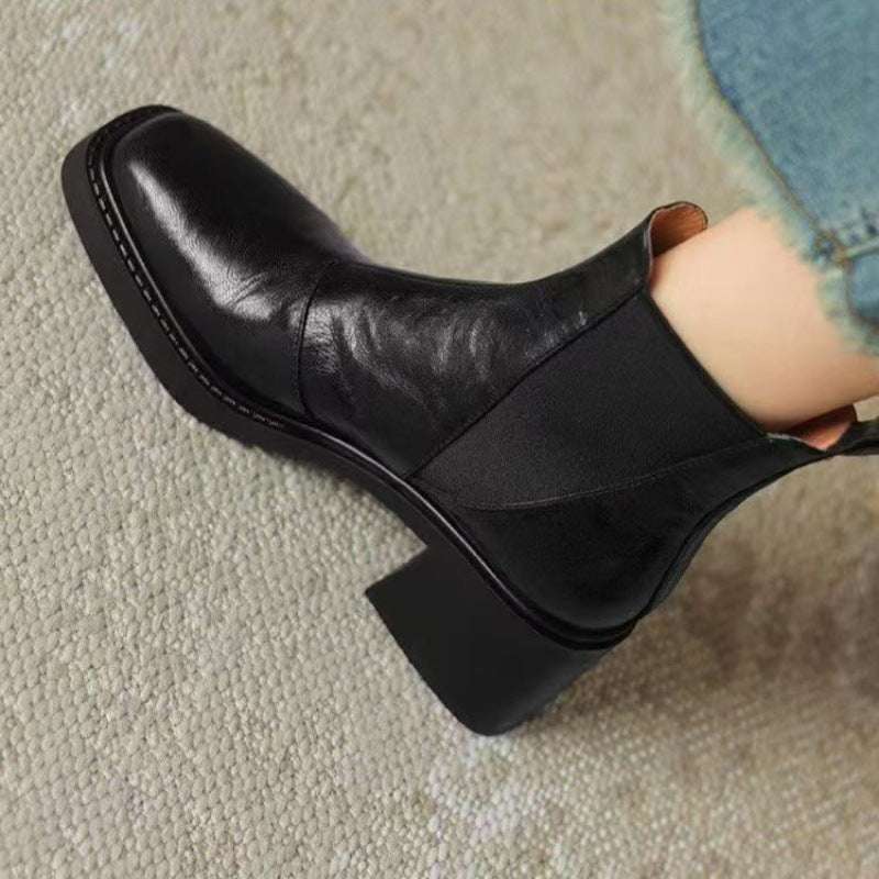 Women's Soft Leather Chunky Heel Chelsea Boots - ChoreGirl