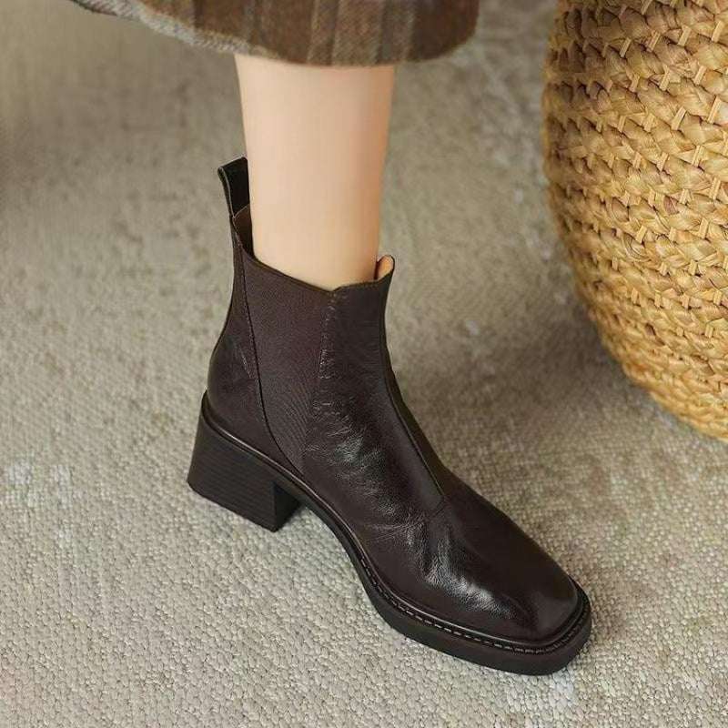 Women's Soft Leather Chunky Heel Chelsea Boots - ChoreGirl