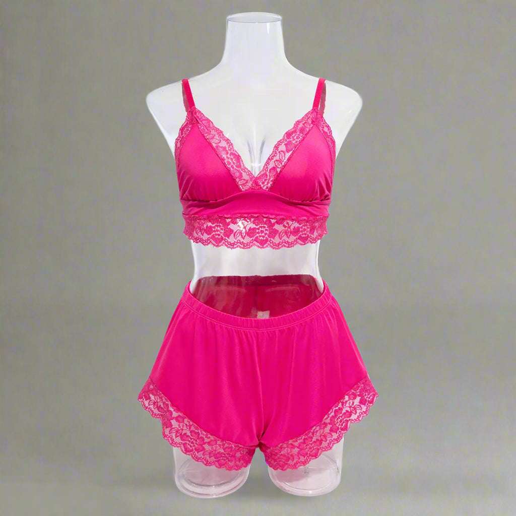 Women's Stretchy Lace Top and Shorts Sexy Pajamas Set - ChoreGirl