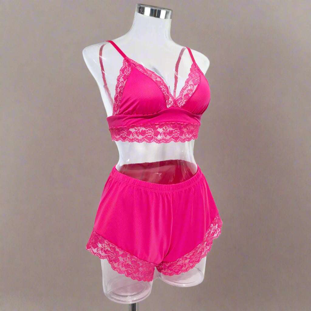 Women's Stretchy Lace Top and Shorts Sexy Pajamas Set - ChoreGirl
