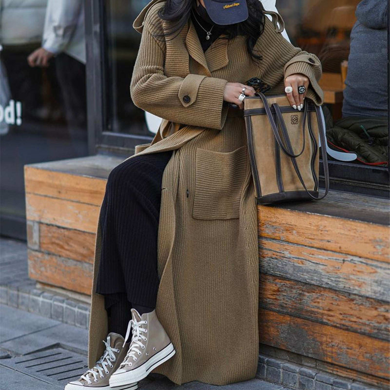Women's Thick Loose Design Knit Long Cardigan Coat Made of Sheep Wool - ChoreGirl
