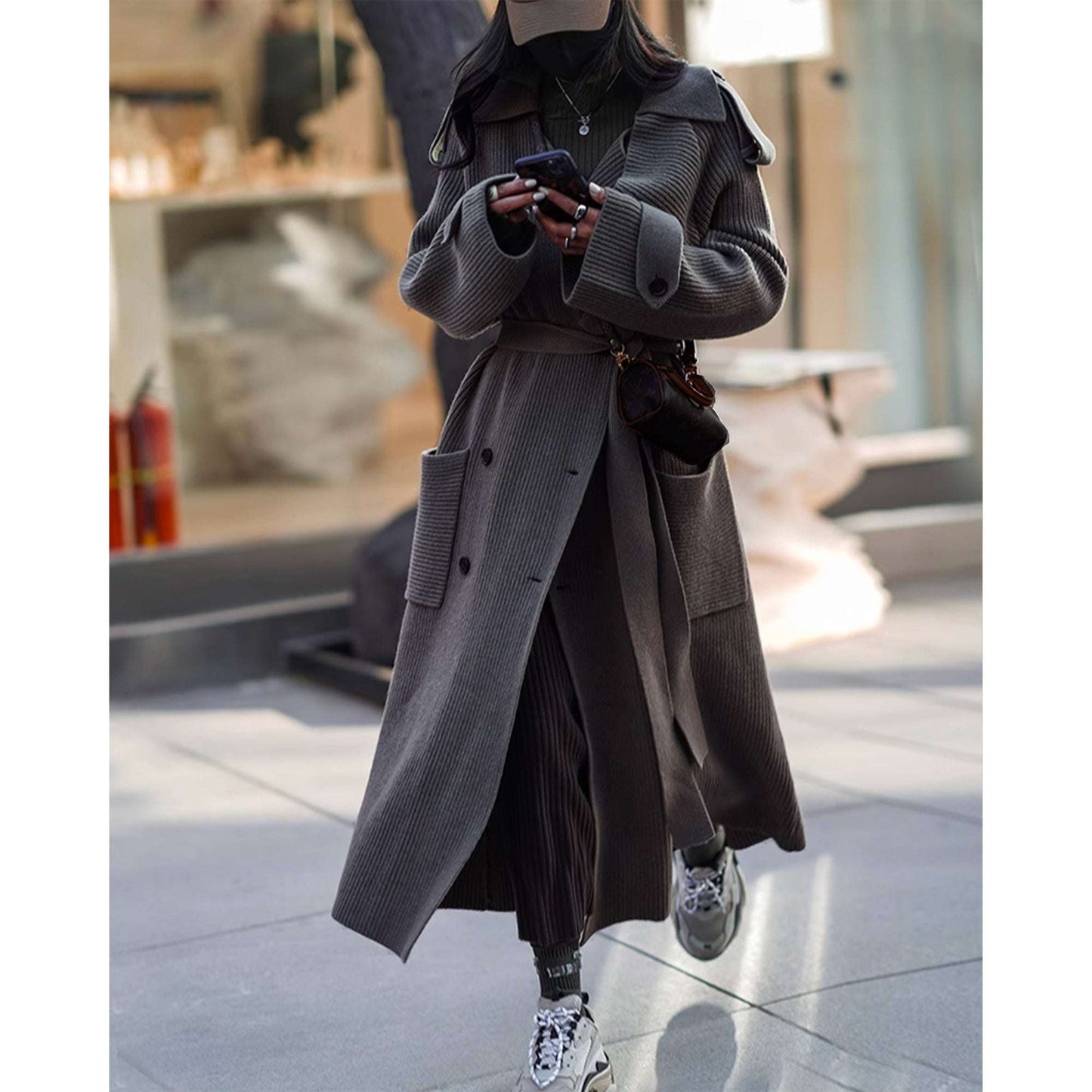 Women's Thick Loose Design Knit Long Cardigan Coat Made of Sheep Wool - ChoreGirl