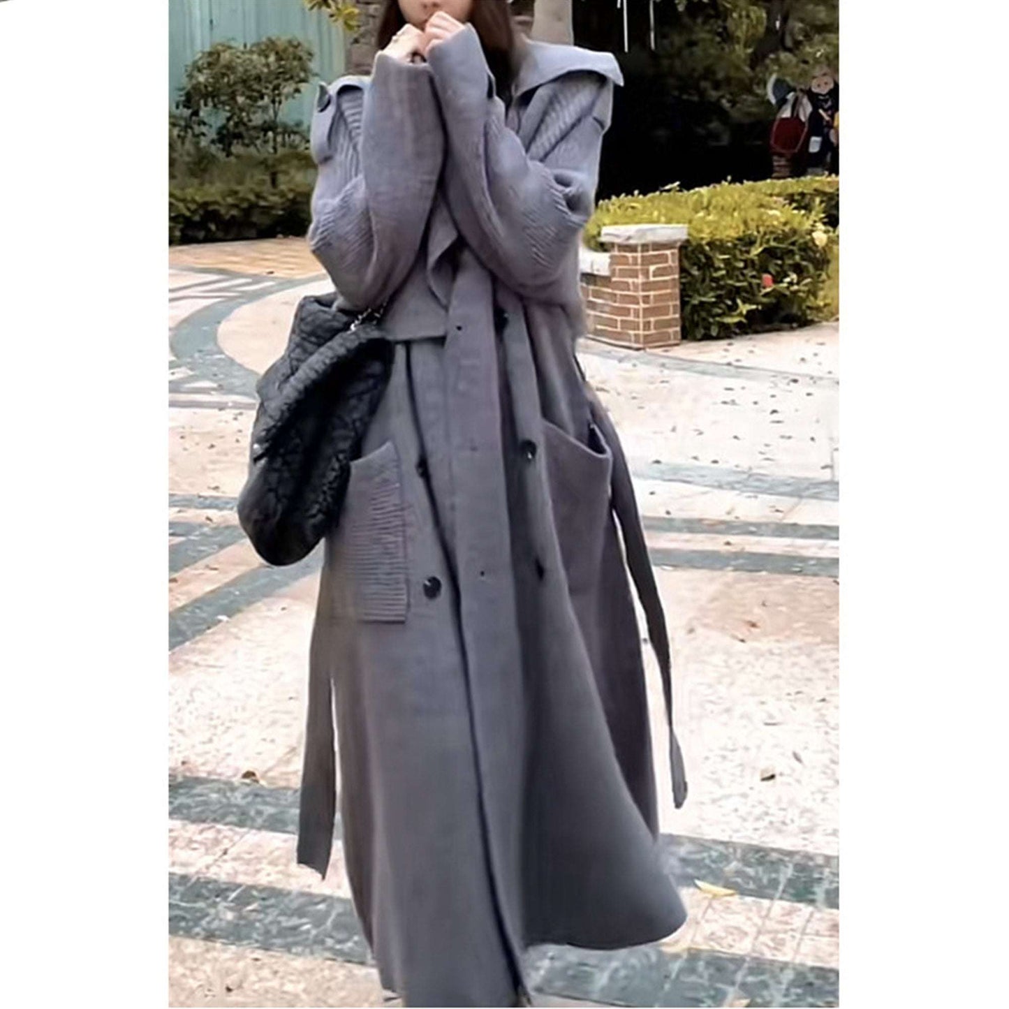 Women's Thick Loose Design Knit Long Cardigan Coat Made of Sheep Wool - ChoreGirl