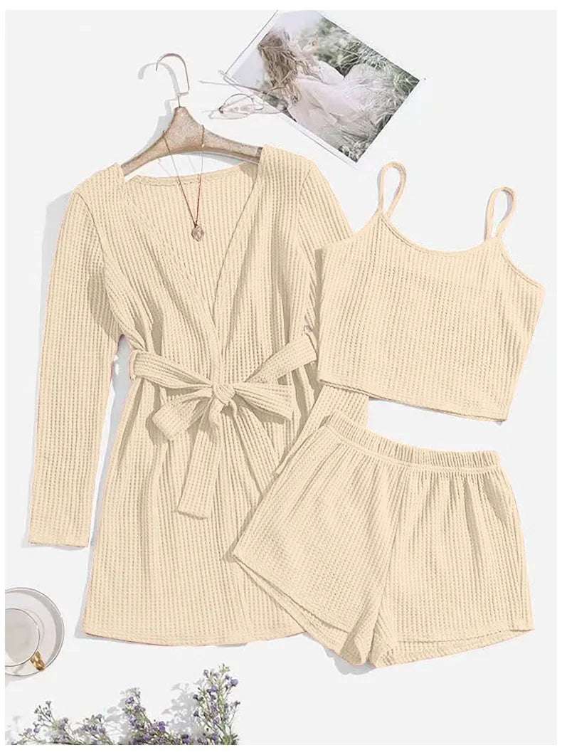 Women's Three-piece Loungewear, Pajamas Set - ChoreGirl