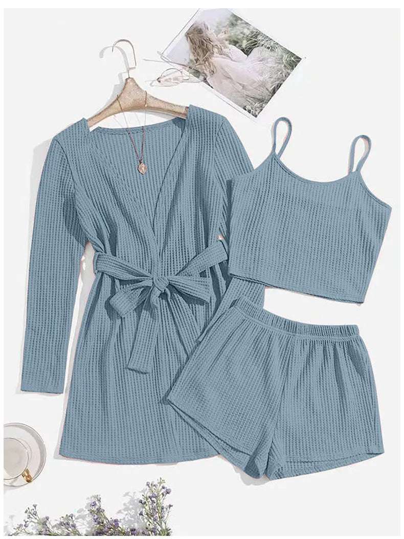Women's Three-piece Loungewear, Pajamas Set - ChoreGirl