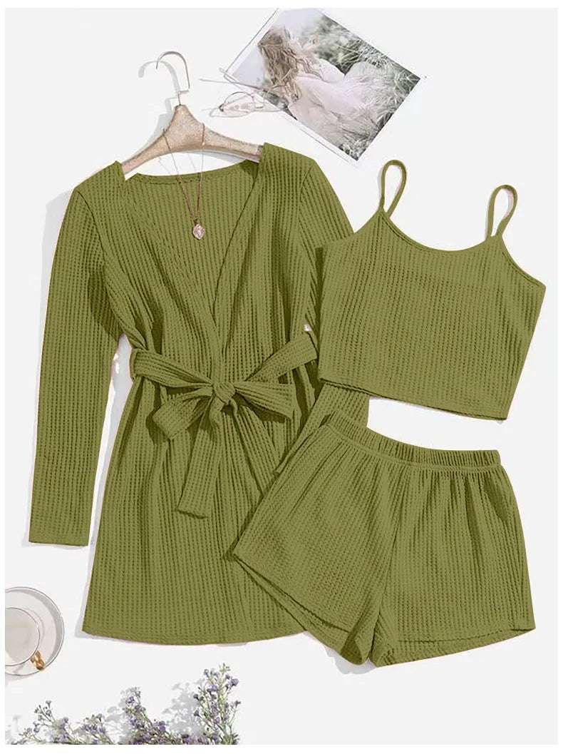 Women's Three-piece Loungewear, Pajamas Set - ChoreGirl