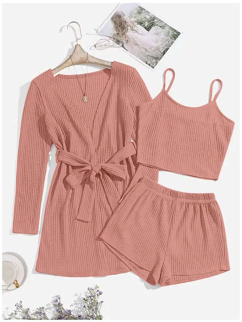 Women's Three-piece Loungewear, Pajamas Set - ChoreGirl