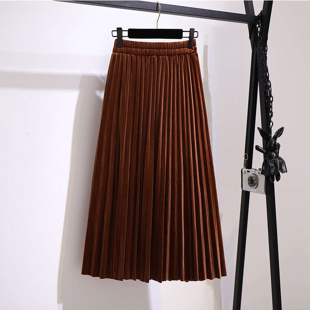 Women's Loose V-neck Sweater and Velvet Skirt Outfit Set Pieces - ChoreGirl