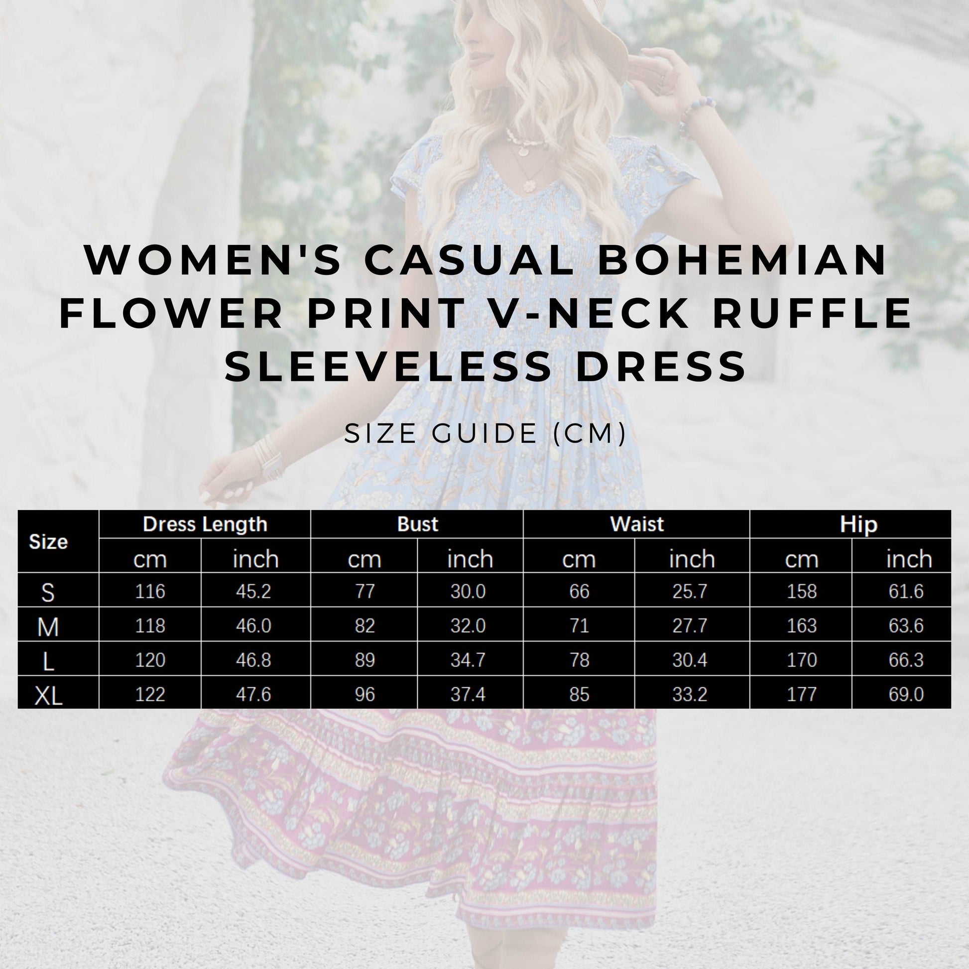 Women's Casual Bohemian Flower Print V-neck Ruffle Sleeveless Dress - ChoreGirl