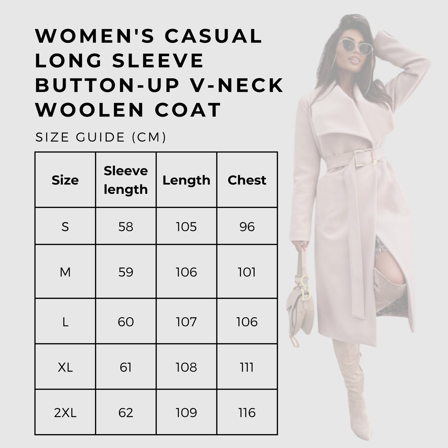 Women's Casual Long Sleeve Button-up V-neck Woolen Coat - ChoreGirl