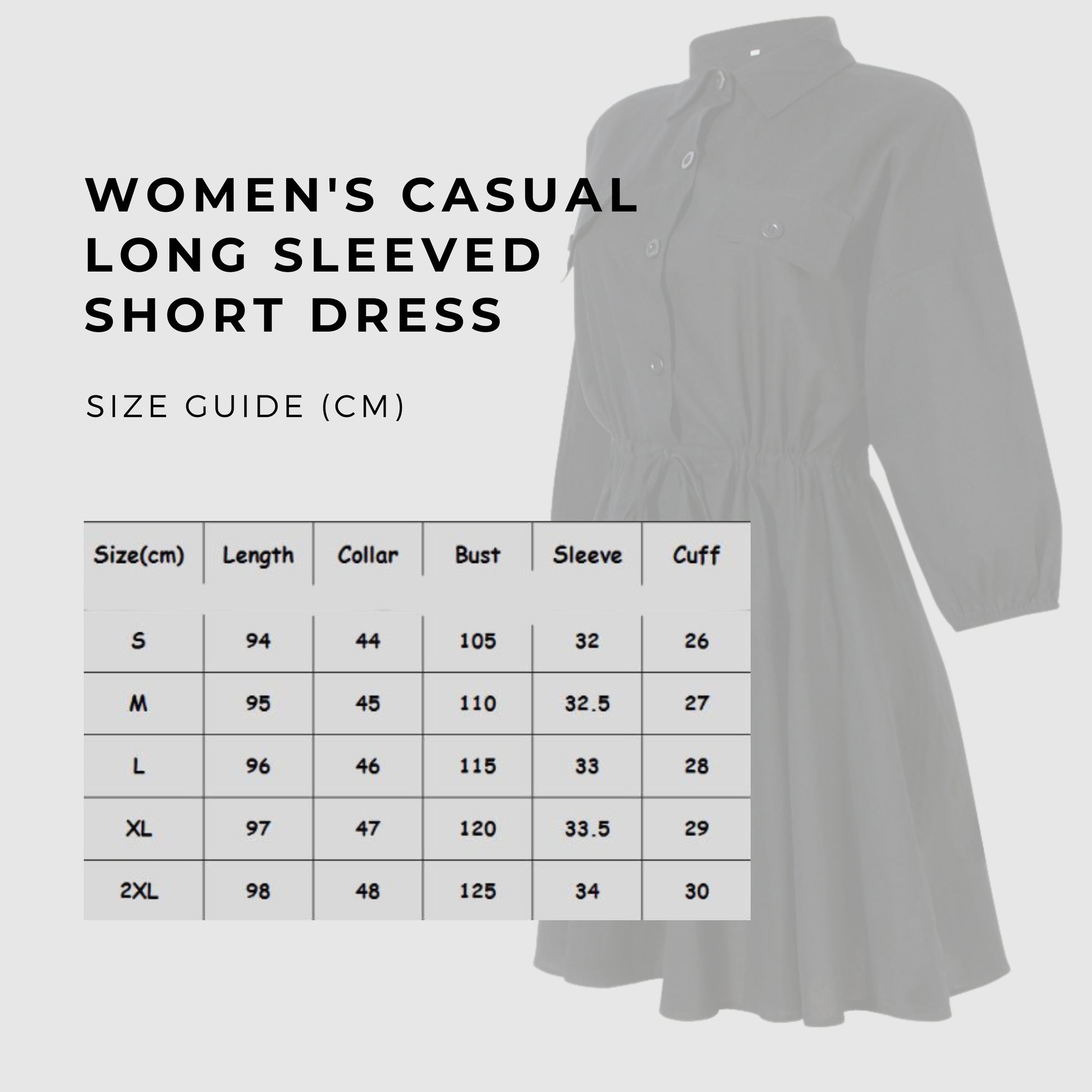 Women's Casual Long Sleeved Short Dress - ChoreGirl