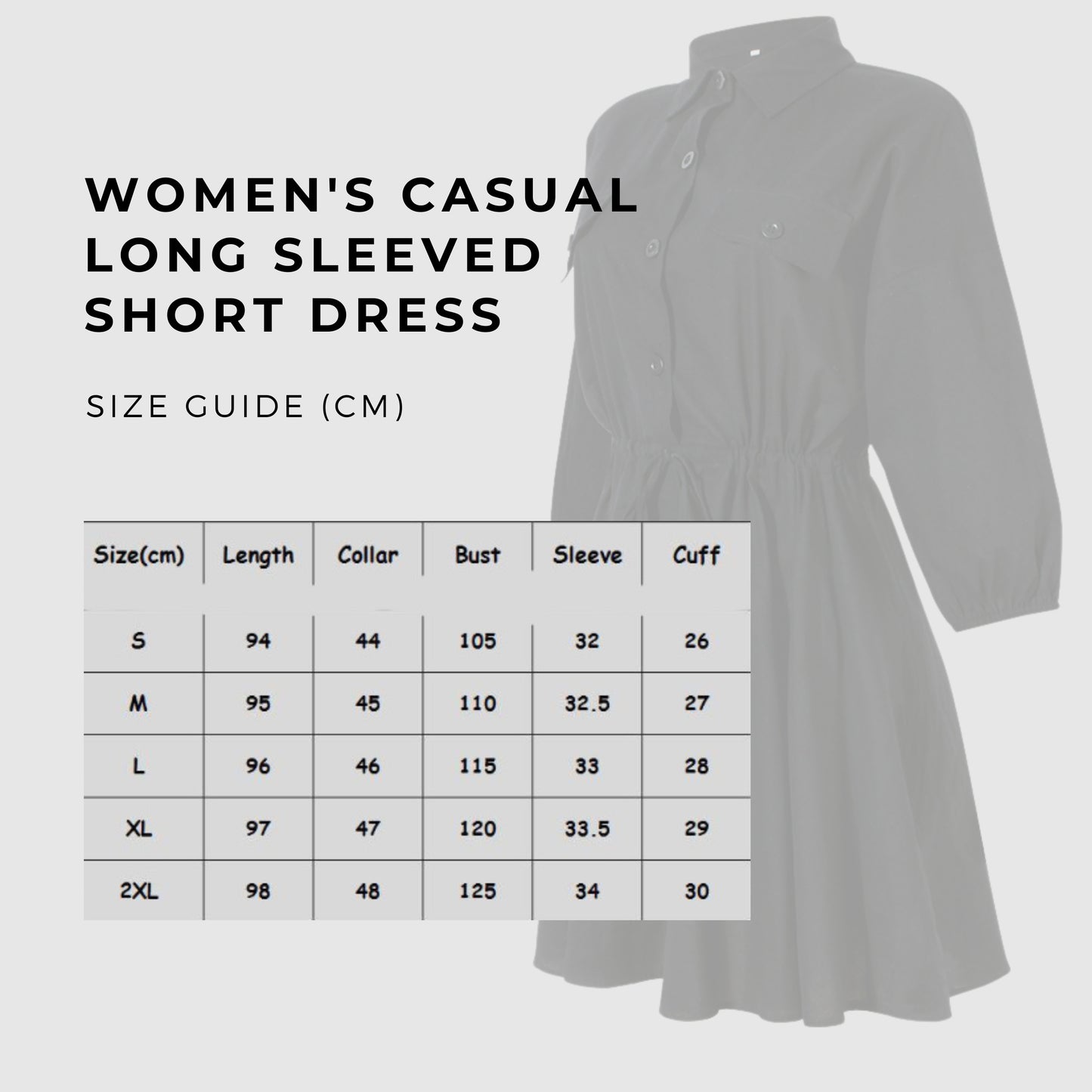 Women's Casual Long Sleeved Short Dress - ChoreGirl