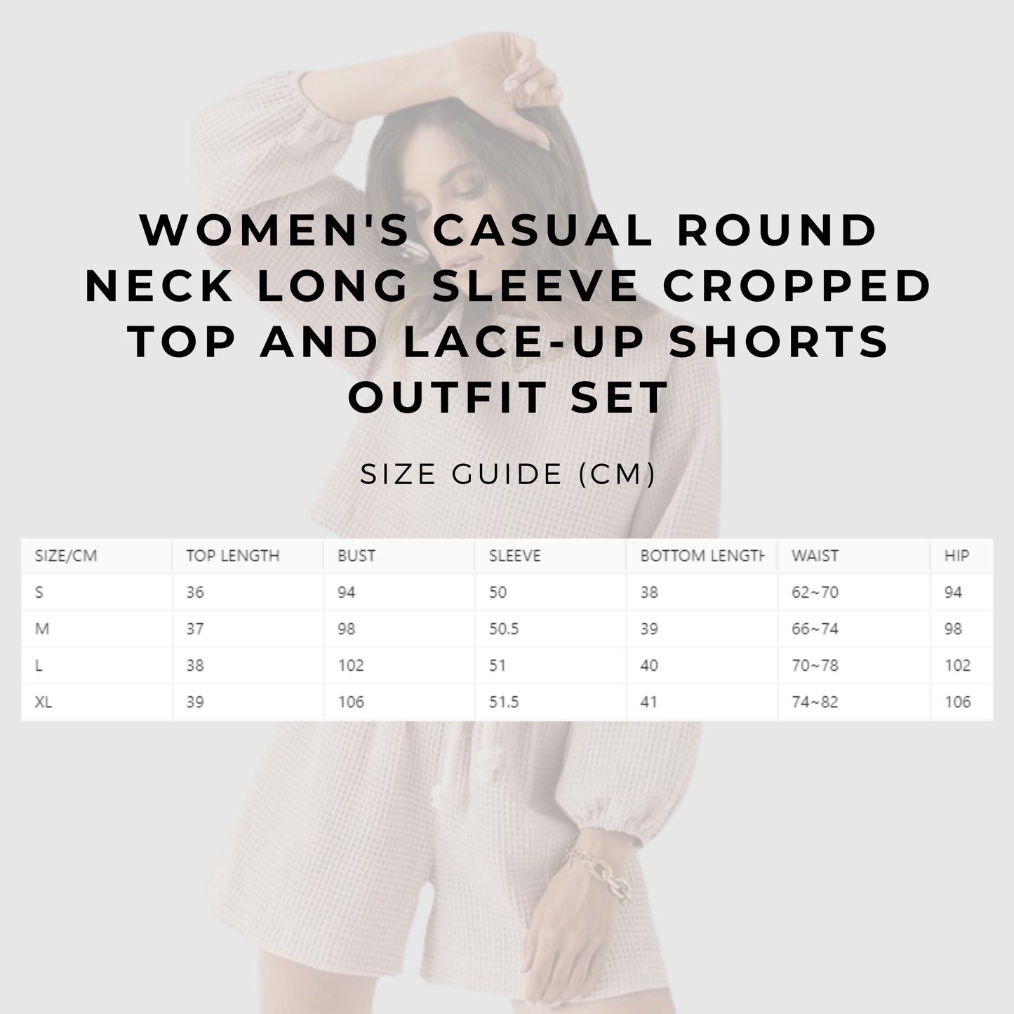 Women's Casual Round Neck Long Sleeve Cropped Top and Lace-up Shorts Outfit Set - ChoreGirl