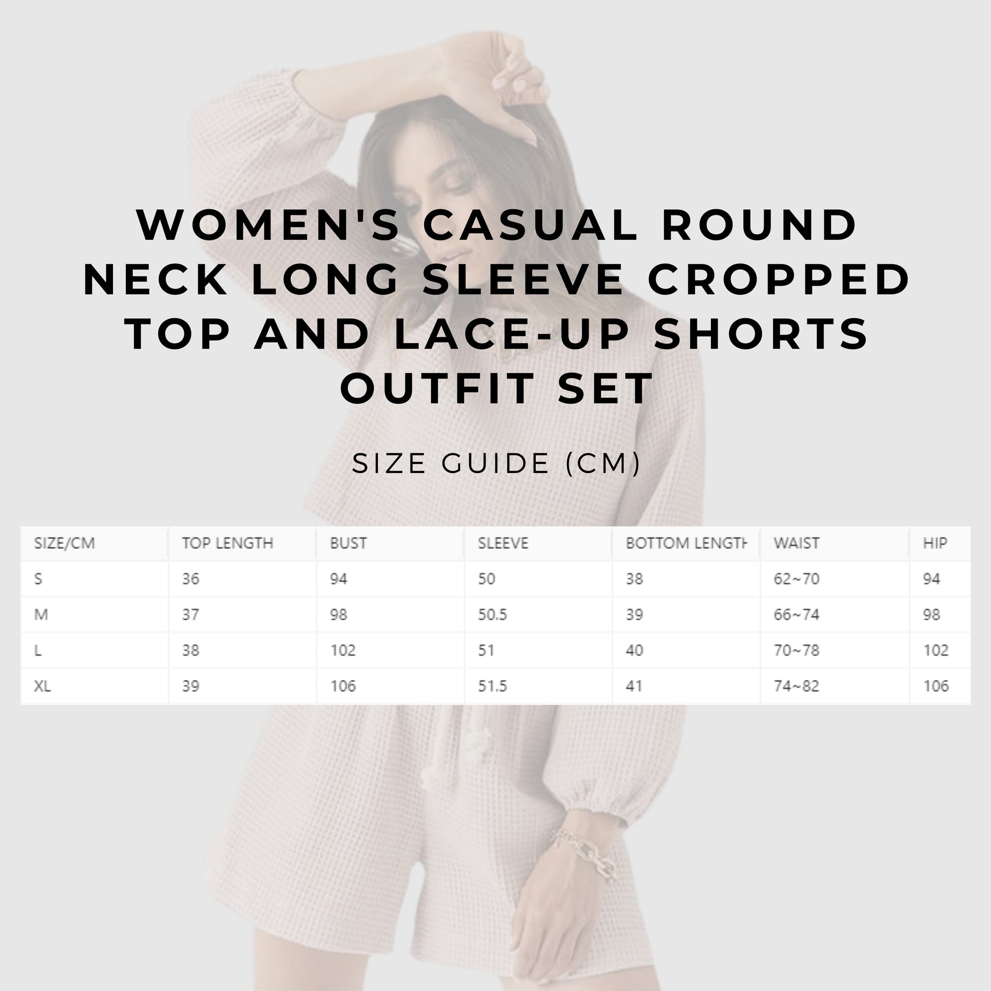 Women's Casual Round Neck Long Sleeve Cropped Top and Lace-up Shorts Outfit Set - ChoreGirl