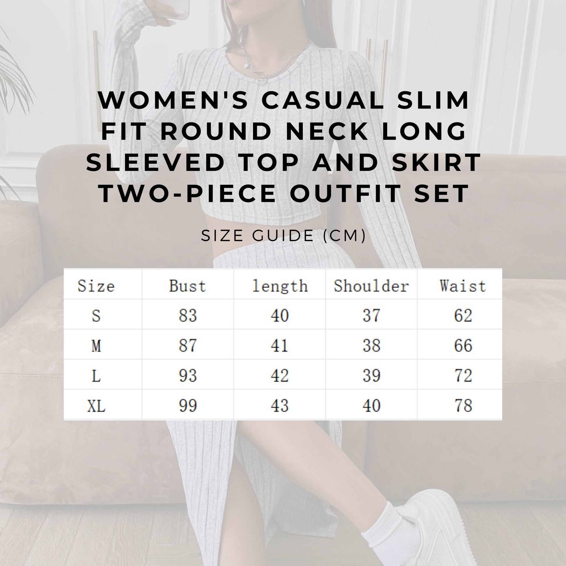 Women's Casual Slim Fit Round Neck Long Sleeved Top and Skirt Two-piece Outfit Set - ChoreGirl