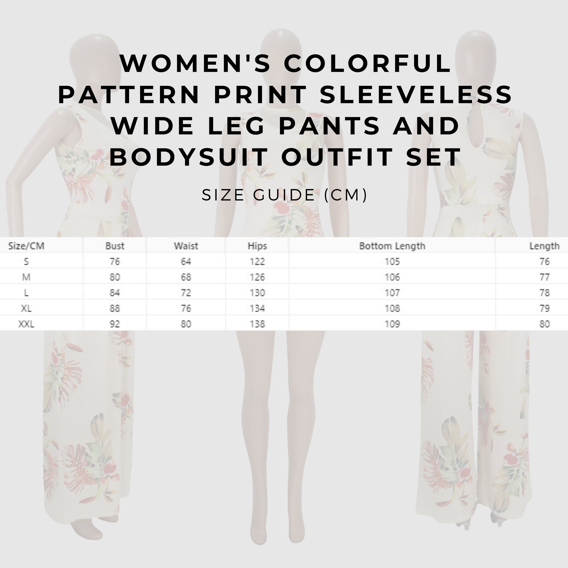 Women's Colorful Pattern Print Sleeveless Wide Leg Pants and Bodysuit Outfit Set - ChoreGirl