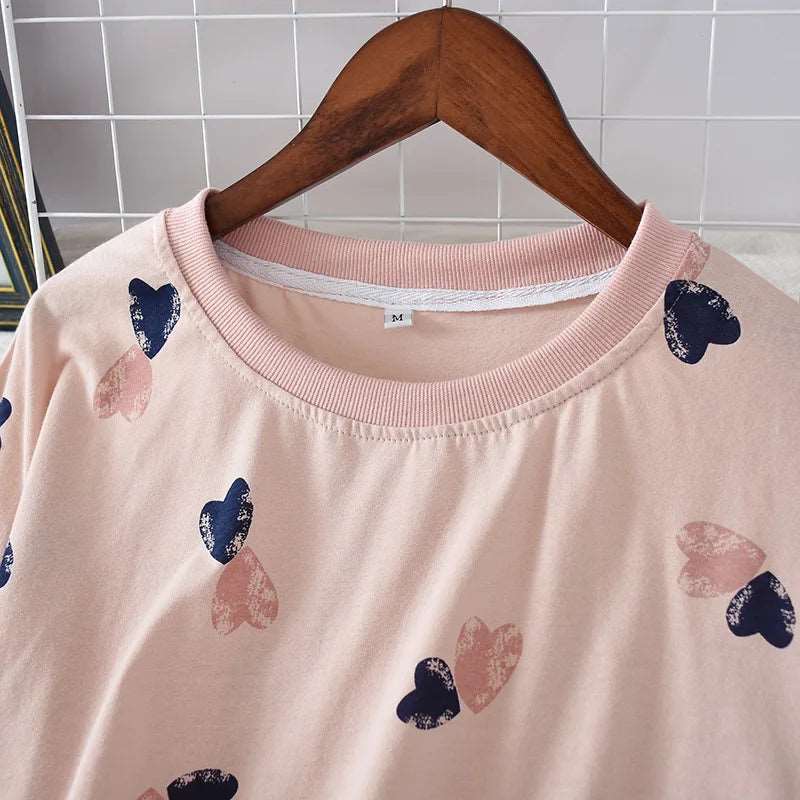Women's Cotton Short Sleeved Shirt and Shorts Two-Piece Pajamas Set - ChoreGirl