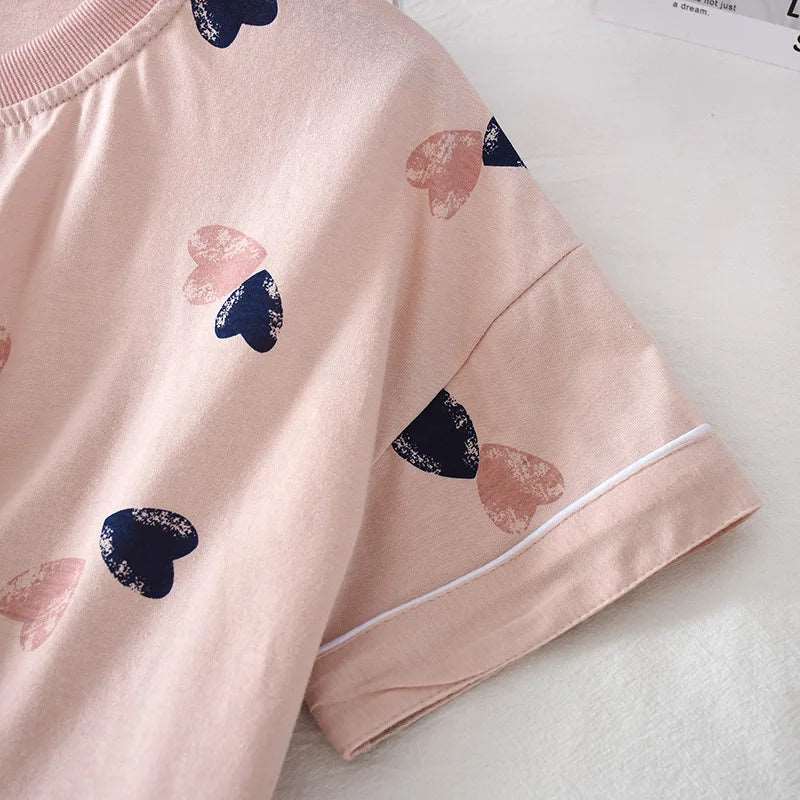 Women's Cotton Short Sleeved Shirt and Shorts Two-Piece Pajamas Set - ChoreGirl