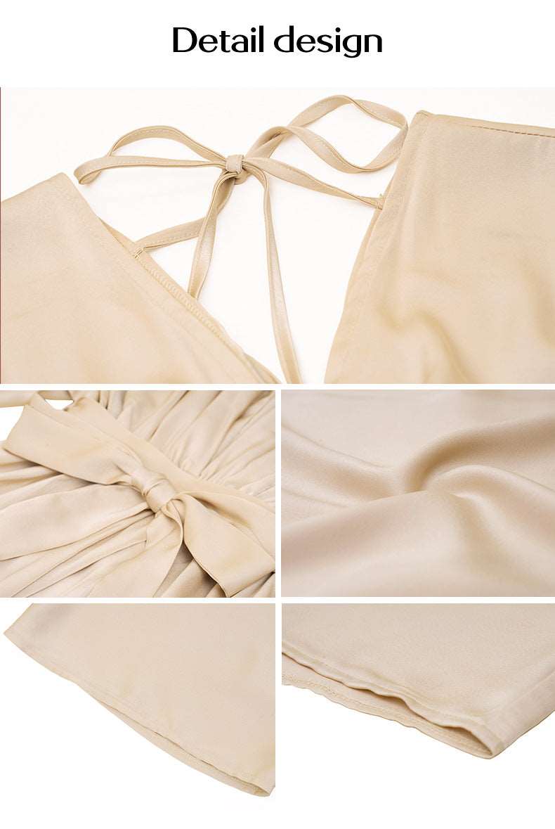 Women's Elegant Loose Smooth Satin V-neck Dress - ChoreGirl