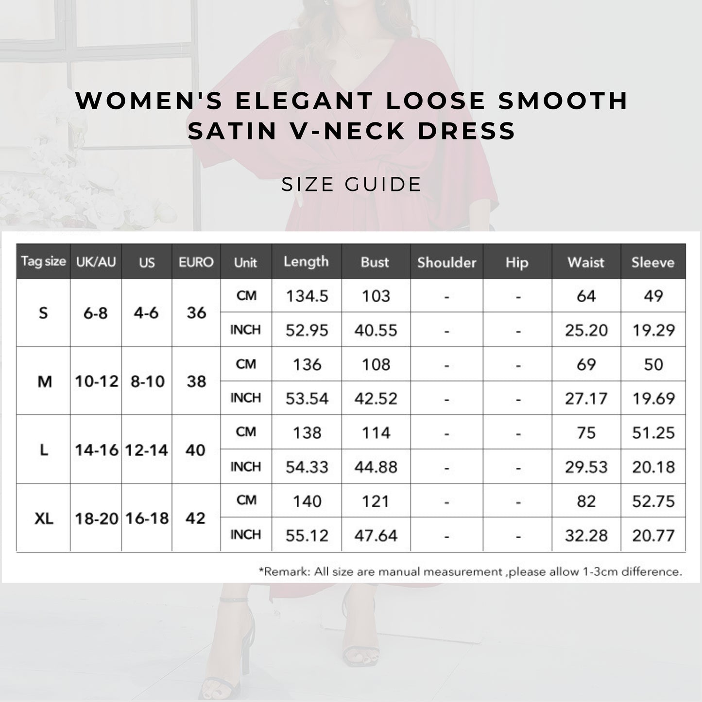 Women's Elegant Loose Smooth Satin V-neck Dress - ChoreGirl