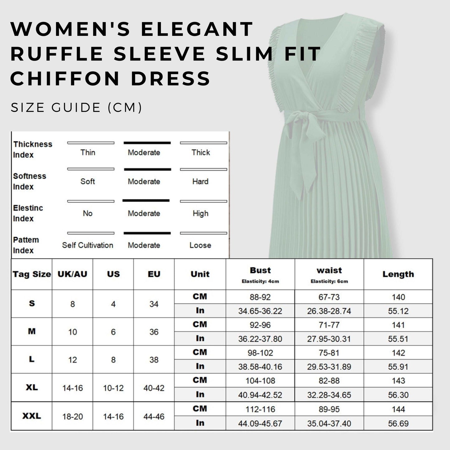 Women's Elegant Ruffle Sleeve Slim Fit Chiffon Dress - ChoreGirl