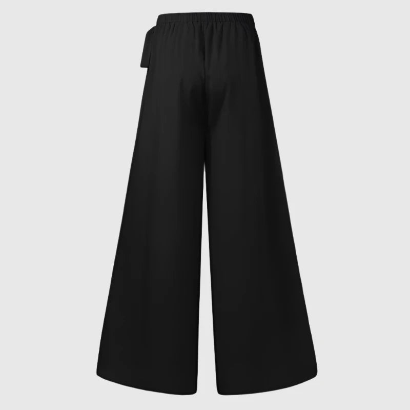 Women’s Elegant Solid Flare High Waist Pleated Wide Leg Pants - ChoreGirl