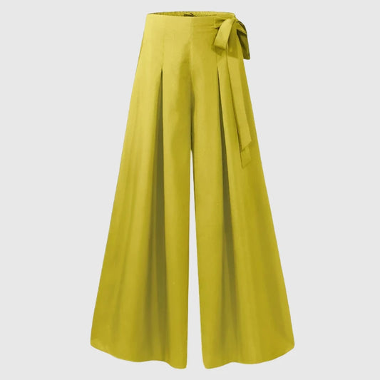 Women’s Elegant Solid Flare High Waist Pleated Wide Leg Pants - ChoreGirl