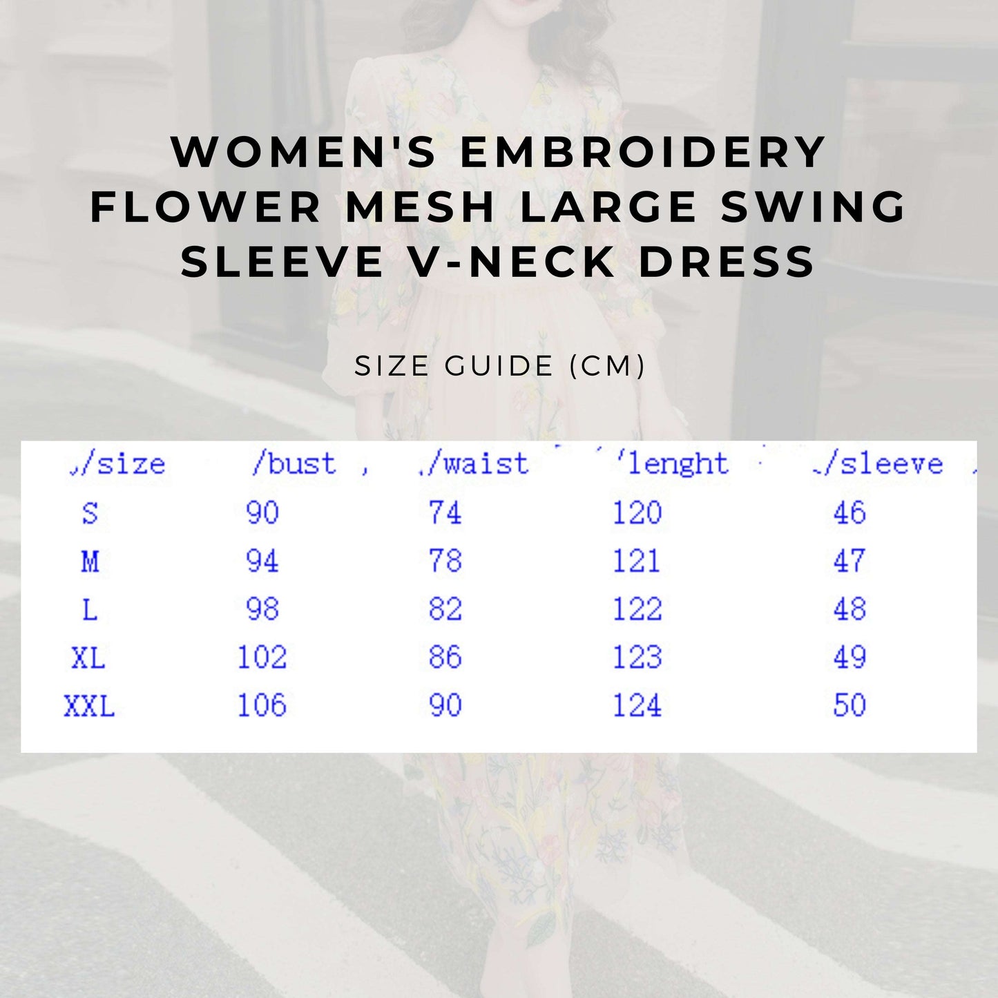 Women's Embroidery Flower Mesh Large Swing Sleeve V-neck Dress - ChoreGirl