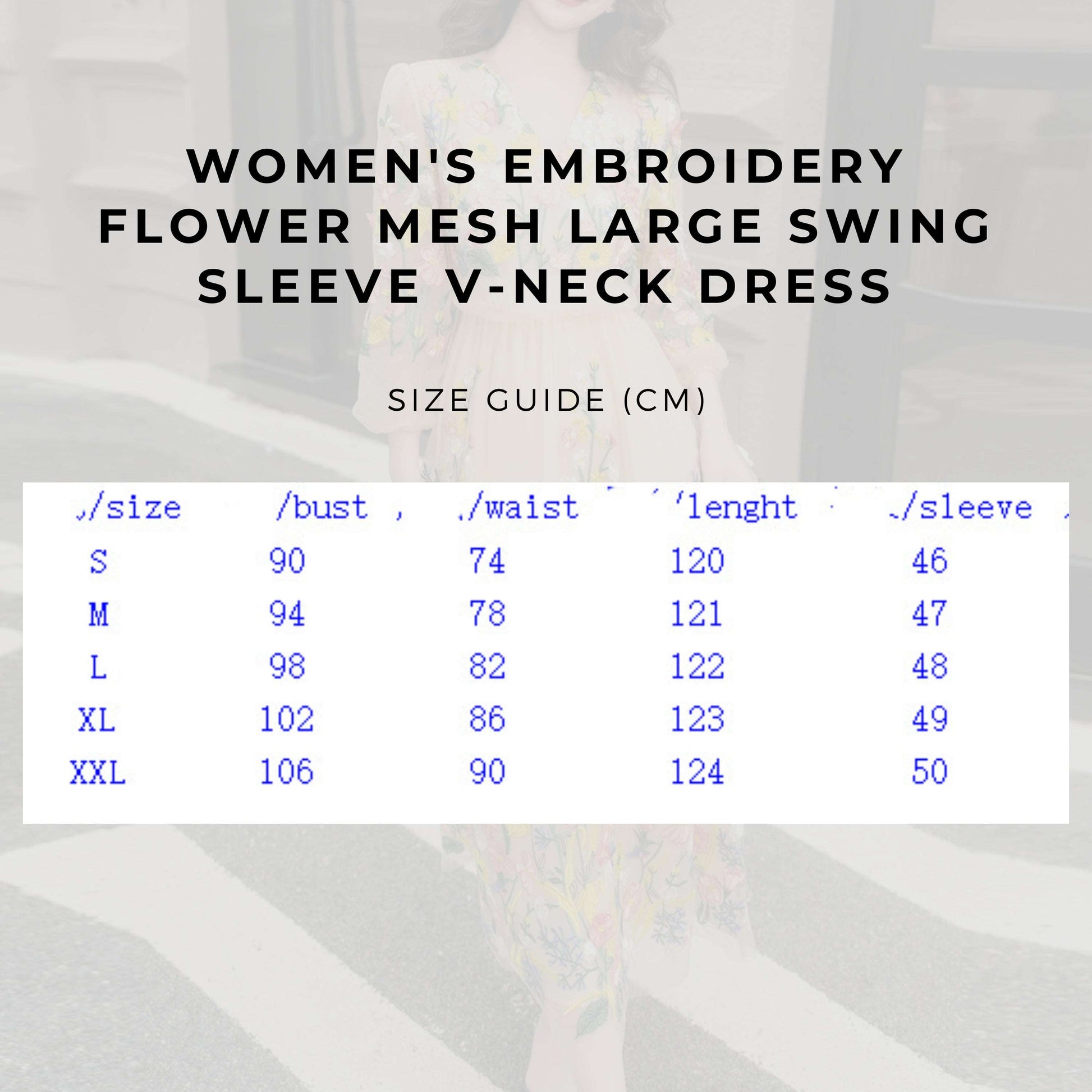 Women's Embroidery Flower Mesh Large Swing Sleeve V-neck Dress - ChoreGirl