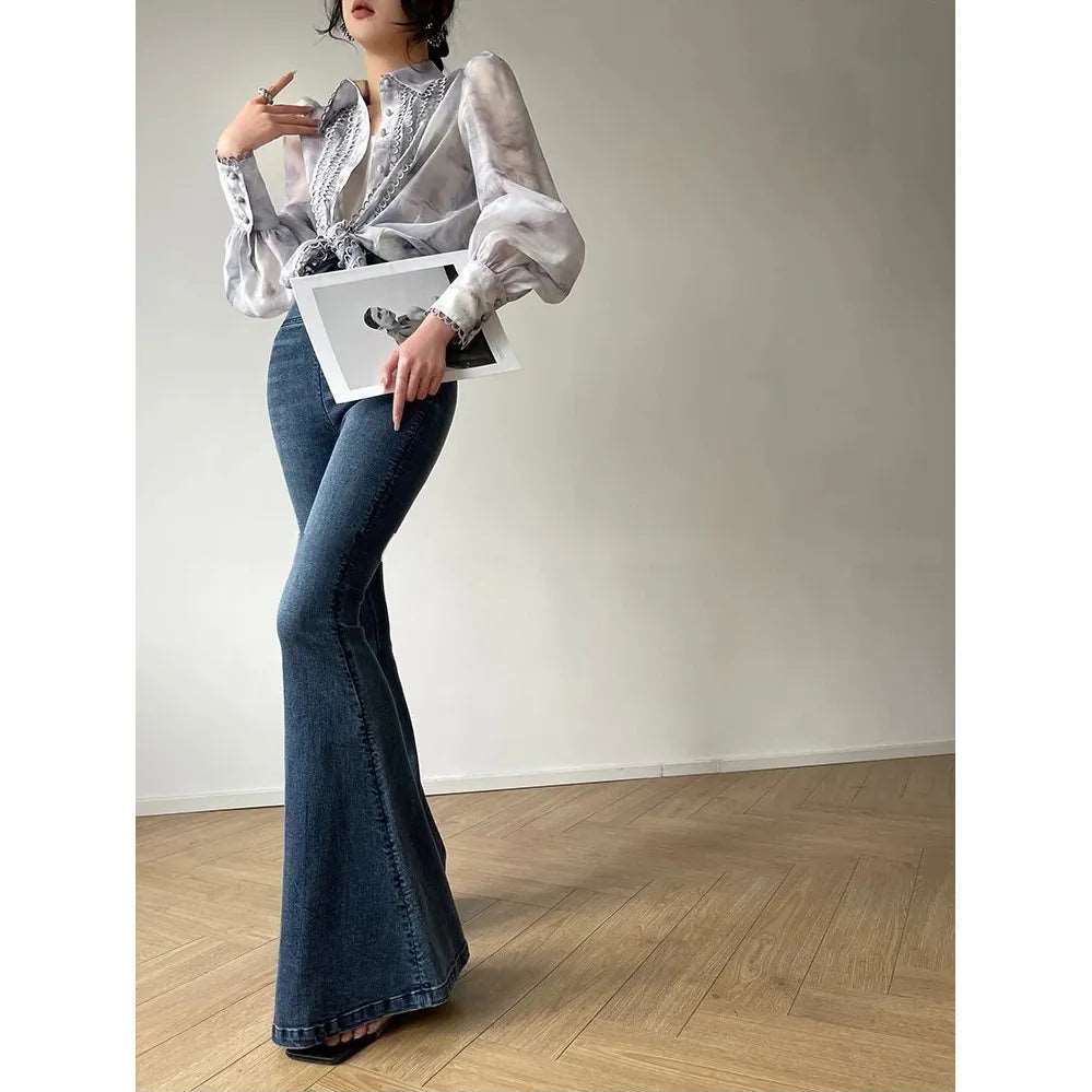 Women's Lace Bubble Sleeve Blouse and Skirt Outfit Set - ChoreGirl
