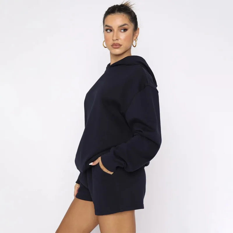 Women's Solid Color Long Sleeved Hooded Pullover Set - ChoreGirl