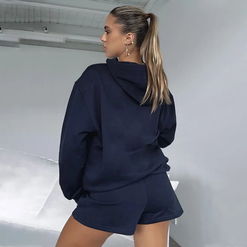 Women's Solid Color Long Sleeved Hooded Pullover Set - ChoreGirl