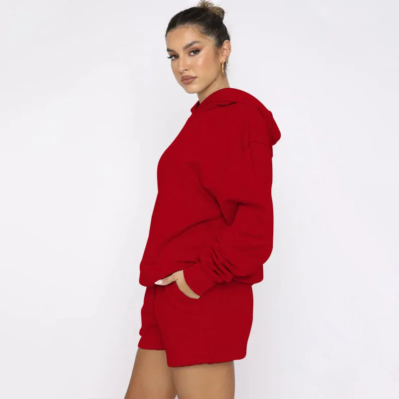 Women's Solid Color Long Sleeved Hooded Pullover Set - ChoreGirl