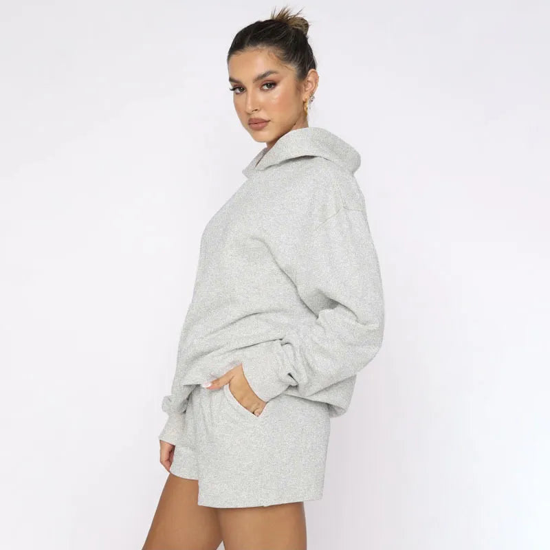 Women's Solid Color Long Sleeved Hooded Pullover Set - ChoreGirl