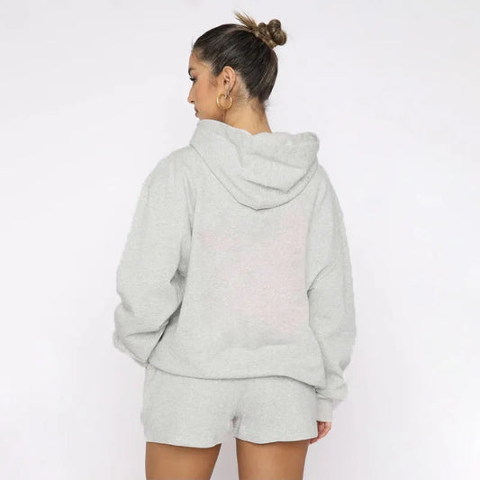 Women's Solid Color Long Sleeved Hooded Pullover Set - ChoreGirl