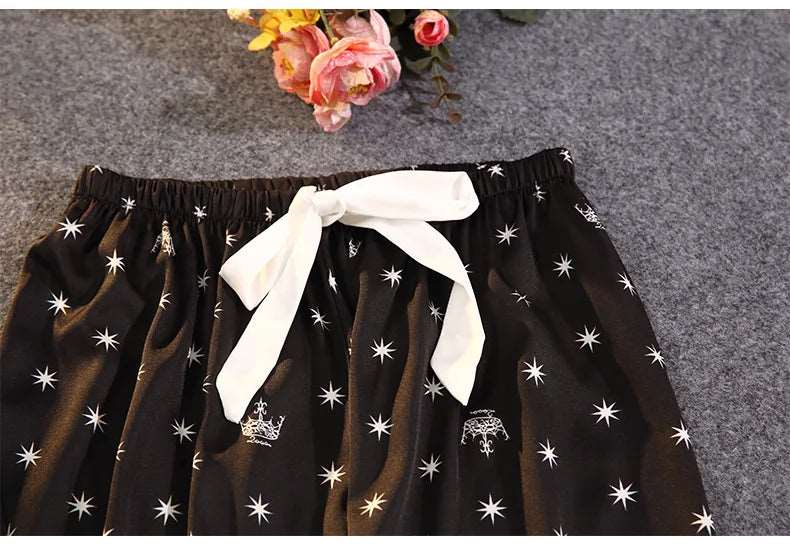 Women's Thin Ice Silk Satin and Lace Two-piece Pajamas Set - ChoreGirl