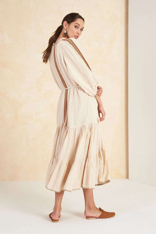Women's Vintage Boho Beach Hippie Long Sleeve Embroidery Loose Maxi Dress - ChoreGirl