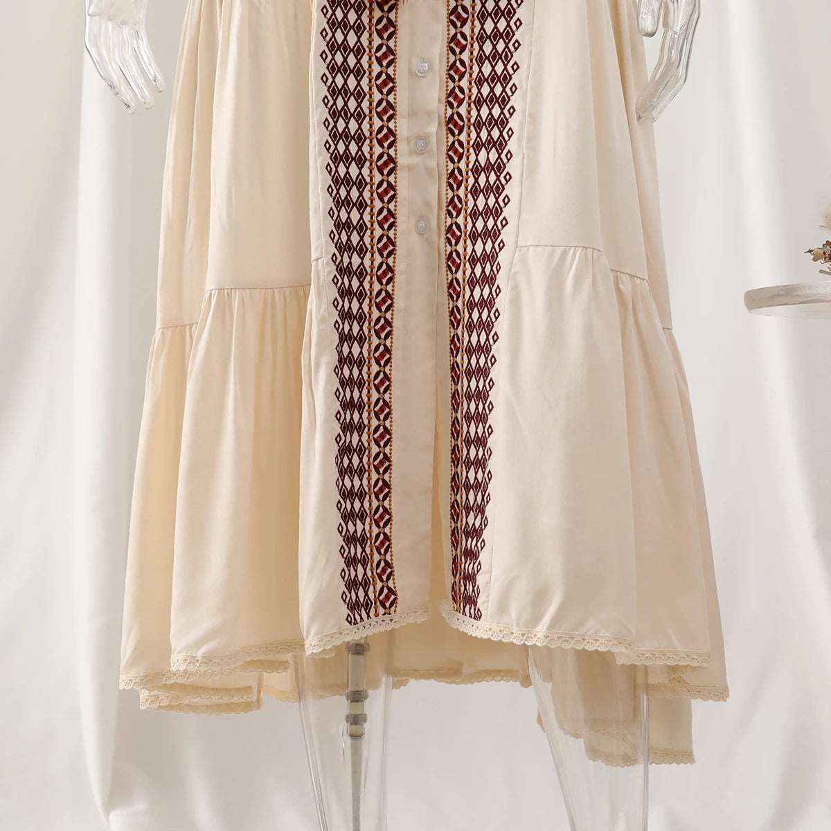 Women's Vintage Boho Beach Hippie Long Sleeve Embroidery Loose Maxi Dress - ChoreGirl