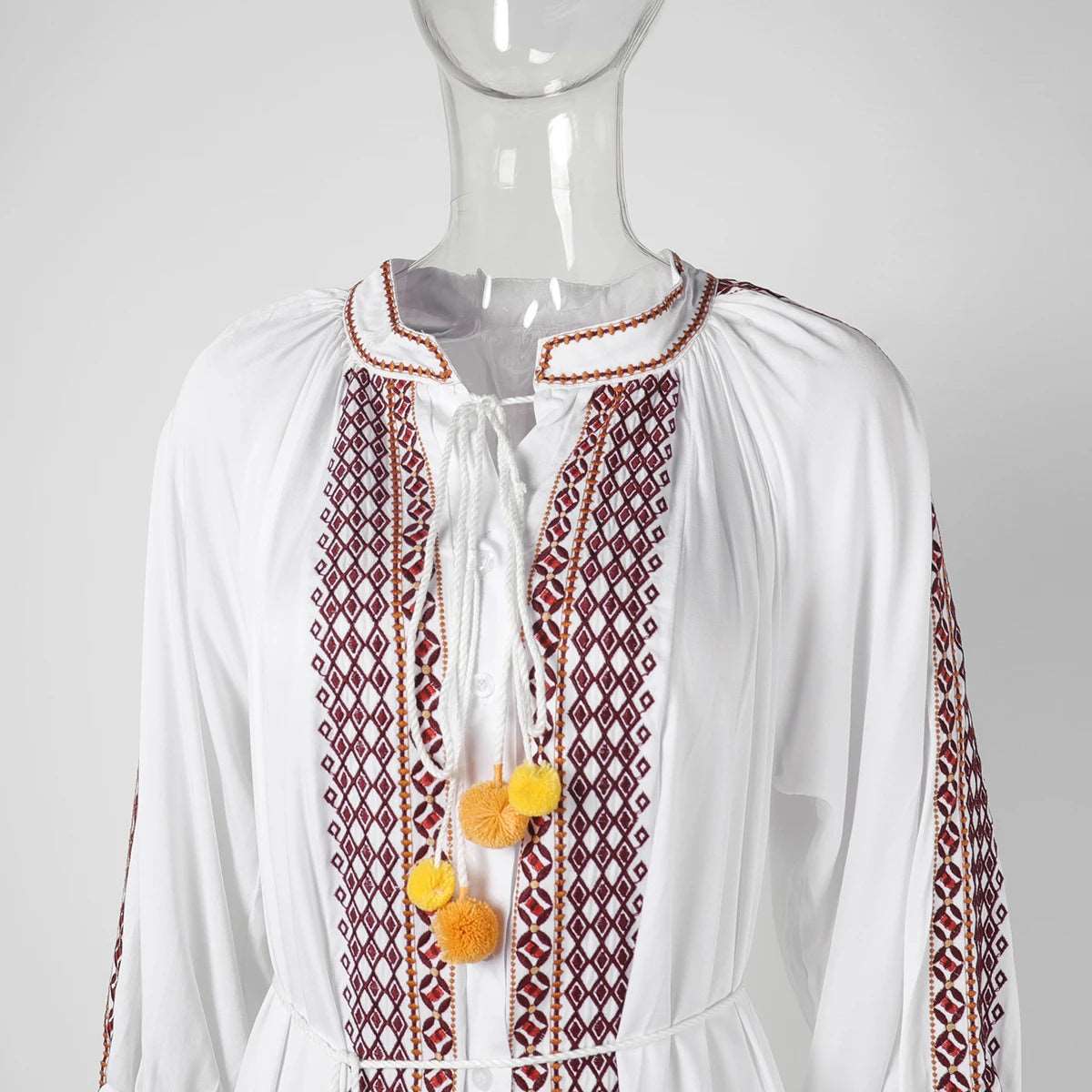 Women's Vintage Boho Beach Hippie Long Sleeve Embroidery Loose Maxi Dress - ChoreGirl