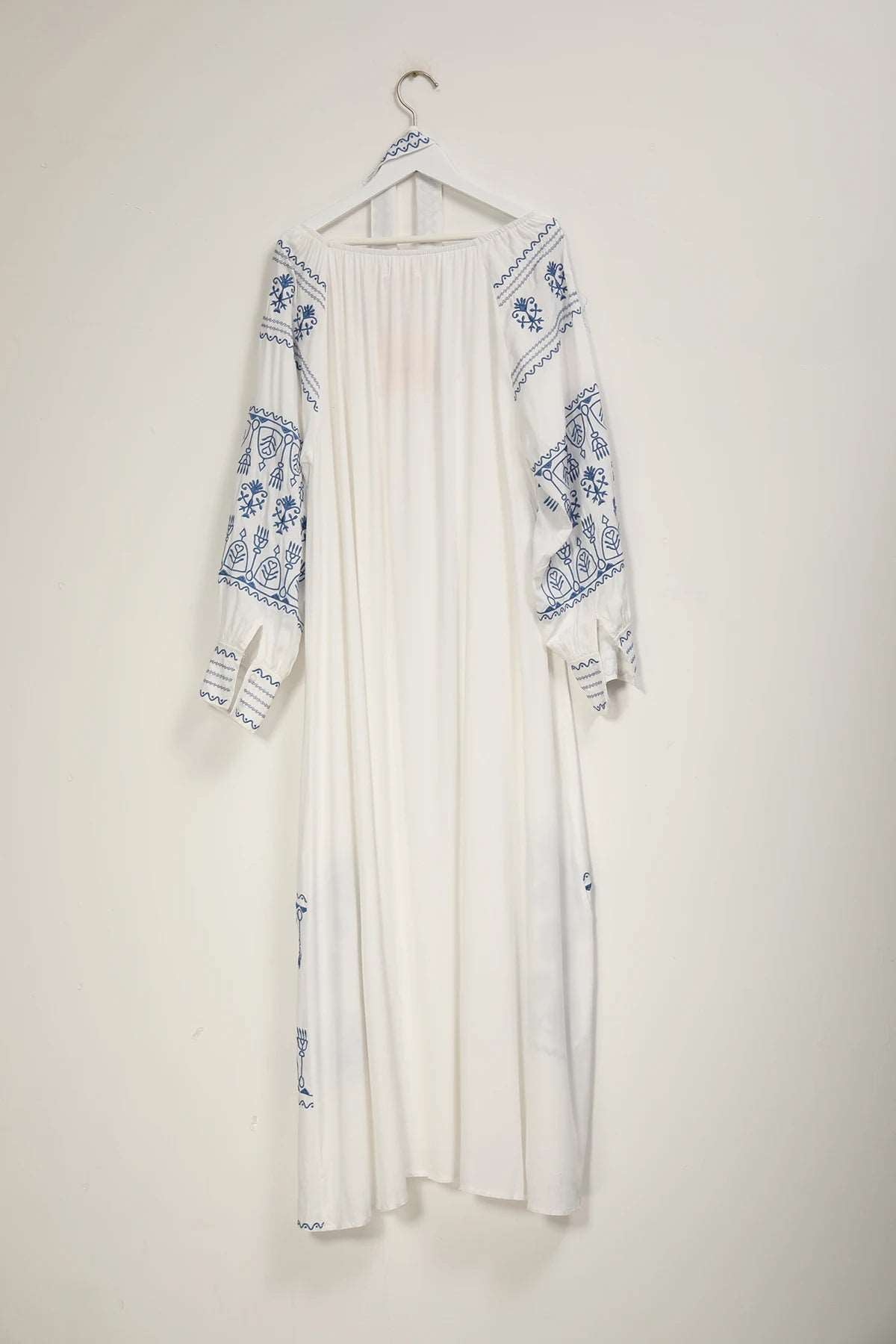 Women's Vintage Boho Beach Hippie Long Sleeve Embroidery Loose Maxi Dress - ChoreGirl