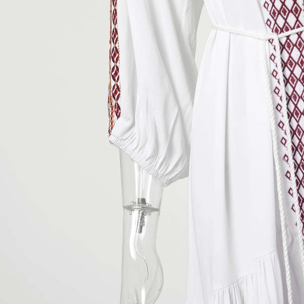 Women's Vintage Boho Beach Hippie Long Sleeve Embroidery Loose Maxi Dress - ChoreGirl