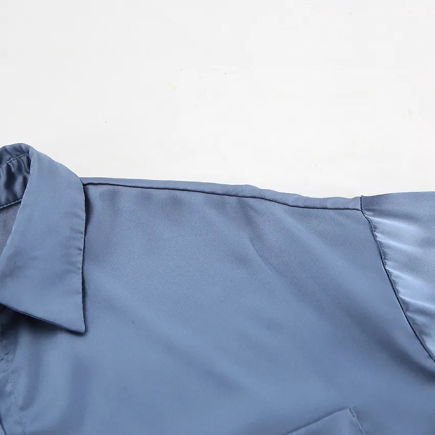 Women's Asymmetric Cut Slit Satin Shirt Dress with Belt - ChoreGirl