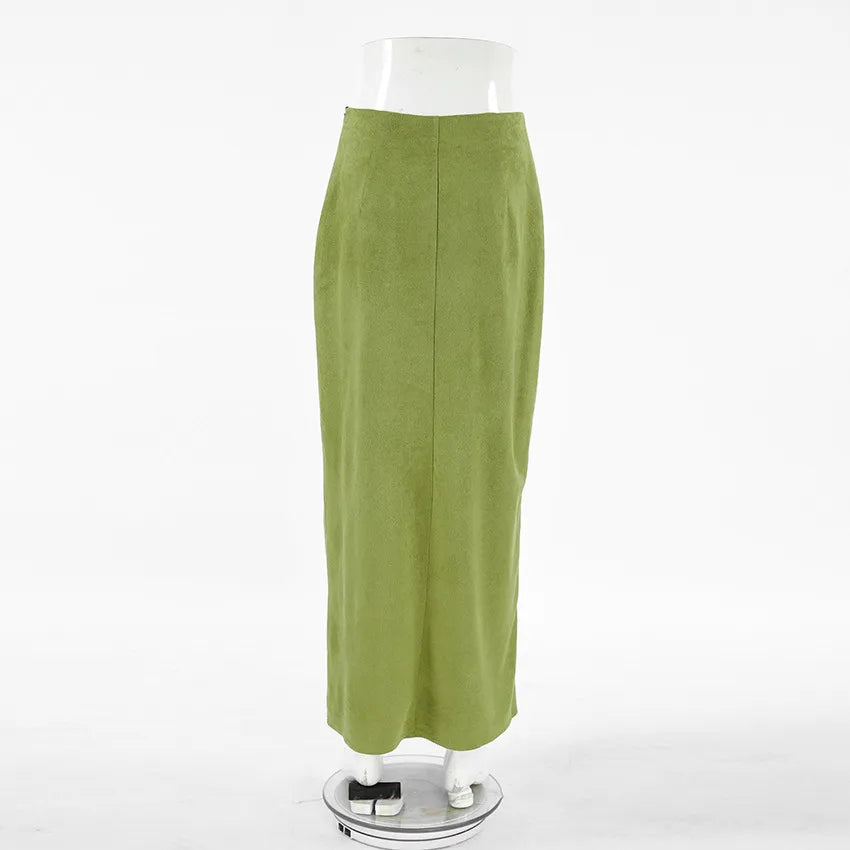 Women's Avocado Green High Waist Suede Skirt - ChoreGirl