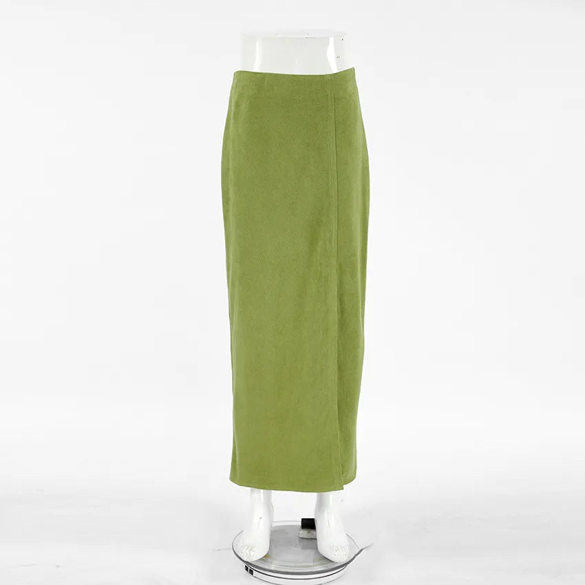 Women's Avocado Green High Waist Suede Skirt - ChoreGirl