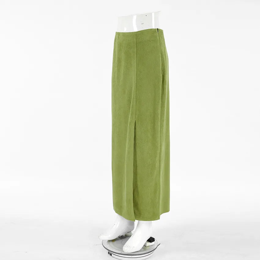 Women's Avocado Green High Waist Suede Skirt - ChoreGirl