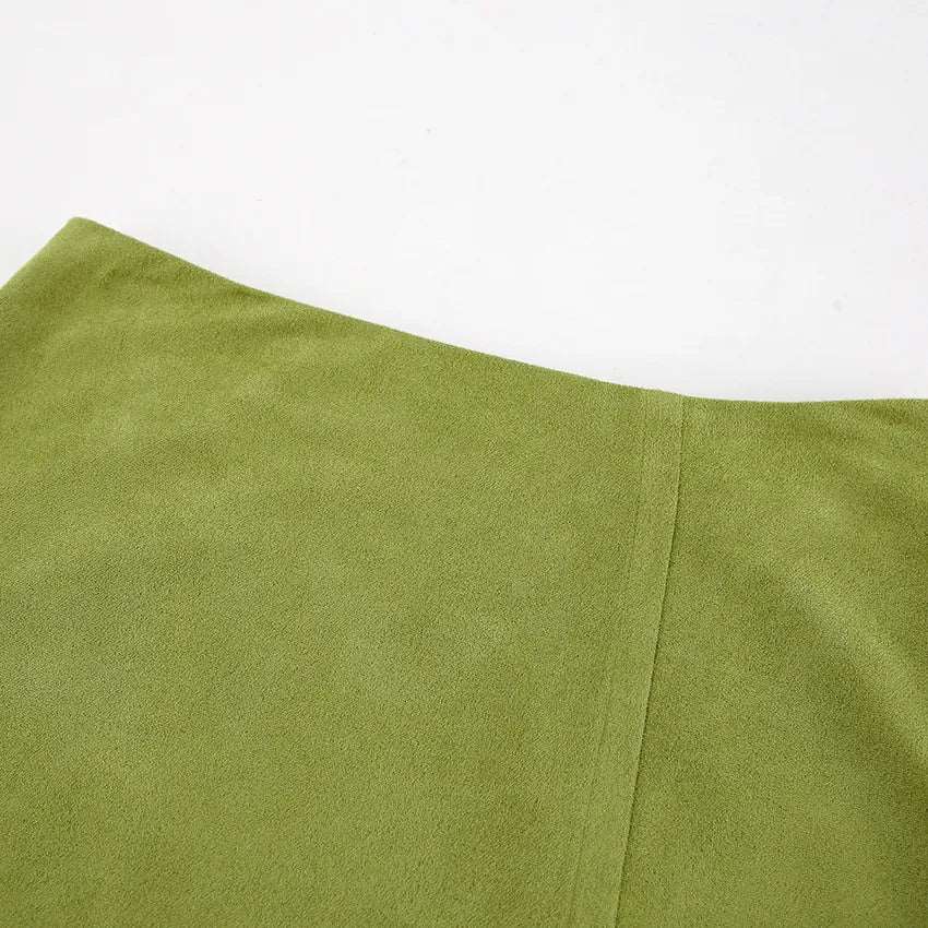 Women's Avocado Green High Waist Suede Skirt - ChoreGirl