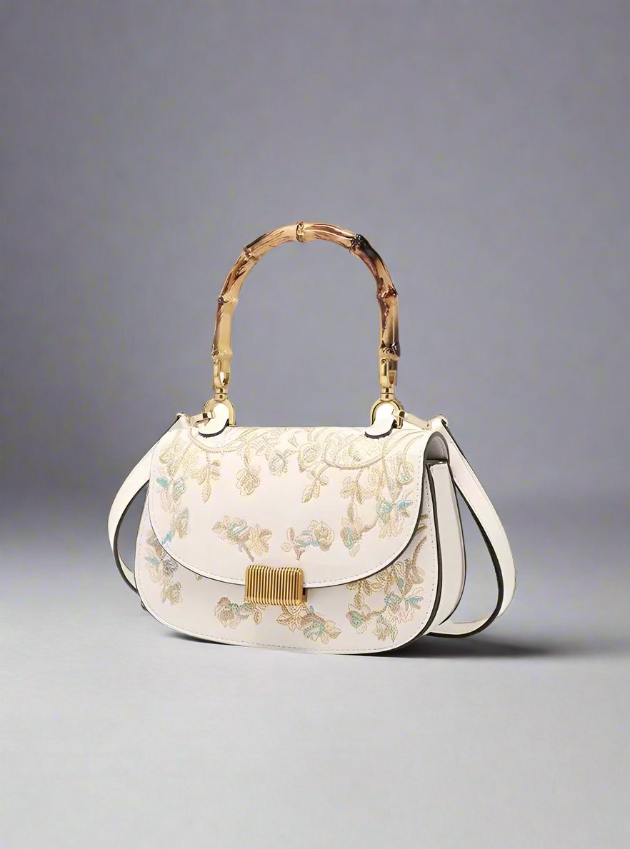 Women's Bamboo Handle Embroidery Detail Cross-body Bag - ChoreGirl