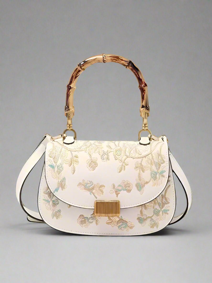 Women's Bamboo Handle Embroidery Detail Cross-body Bag - ChoreGirl