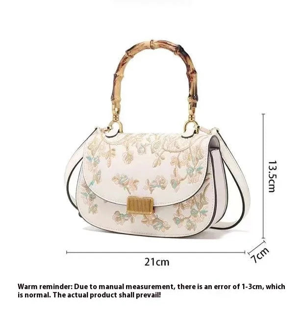 Women's Bamboo Handle Embroidery Detail Cross-body Bag - ChoreGirl