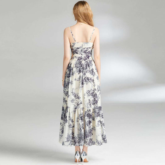 Women's Black and White Floral Print Strap Dress - ChoreGirl